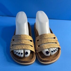 Free People Woven Tan Slide Sandals Sz 37/7US New without Box